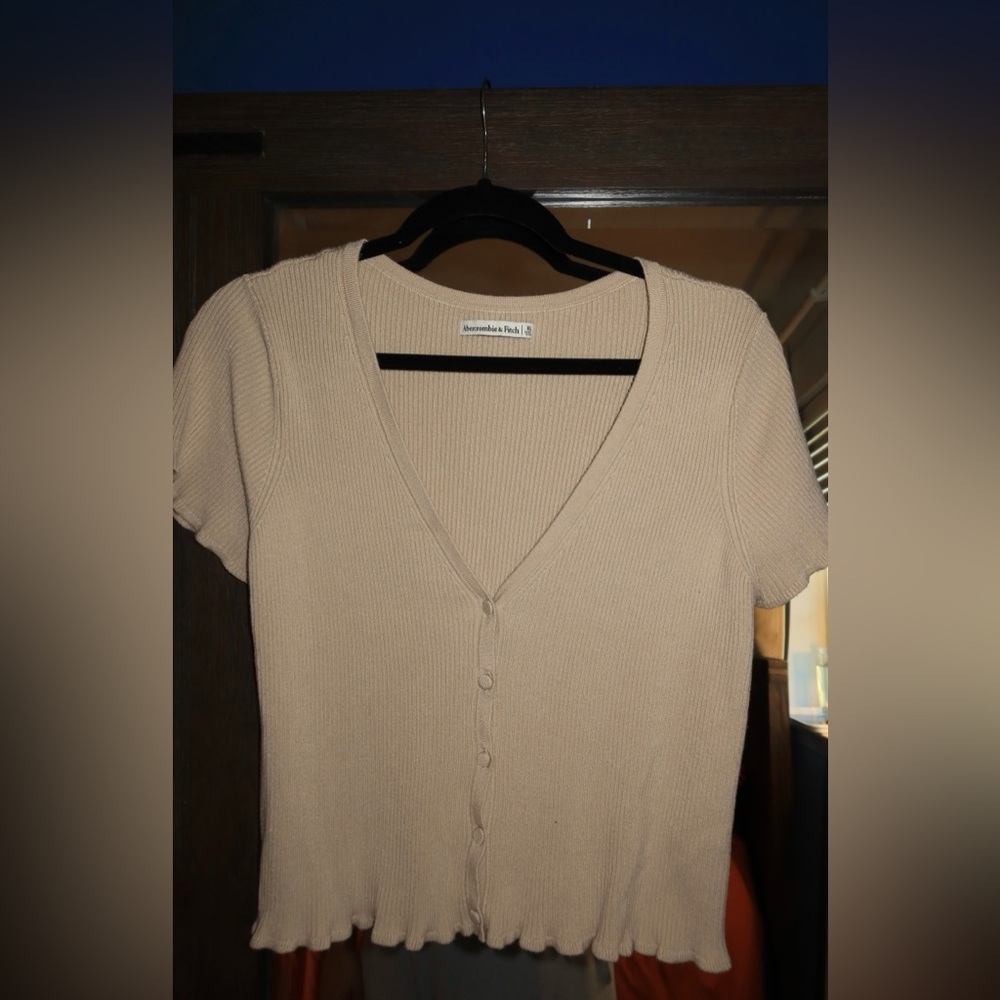 Abercrombie Tan Button Down Cropped Knit Sweater Top